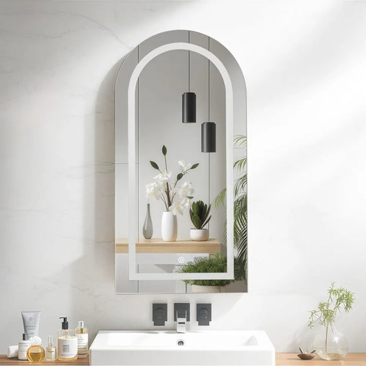 Arched LED Medicine Cabinet Wall Mounted Mirror With Storage