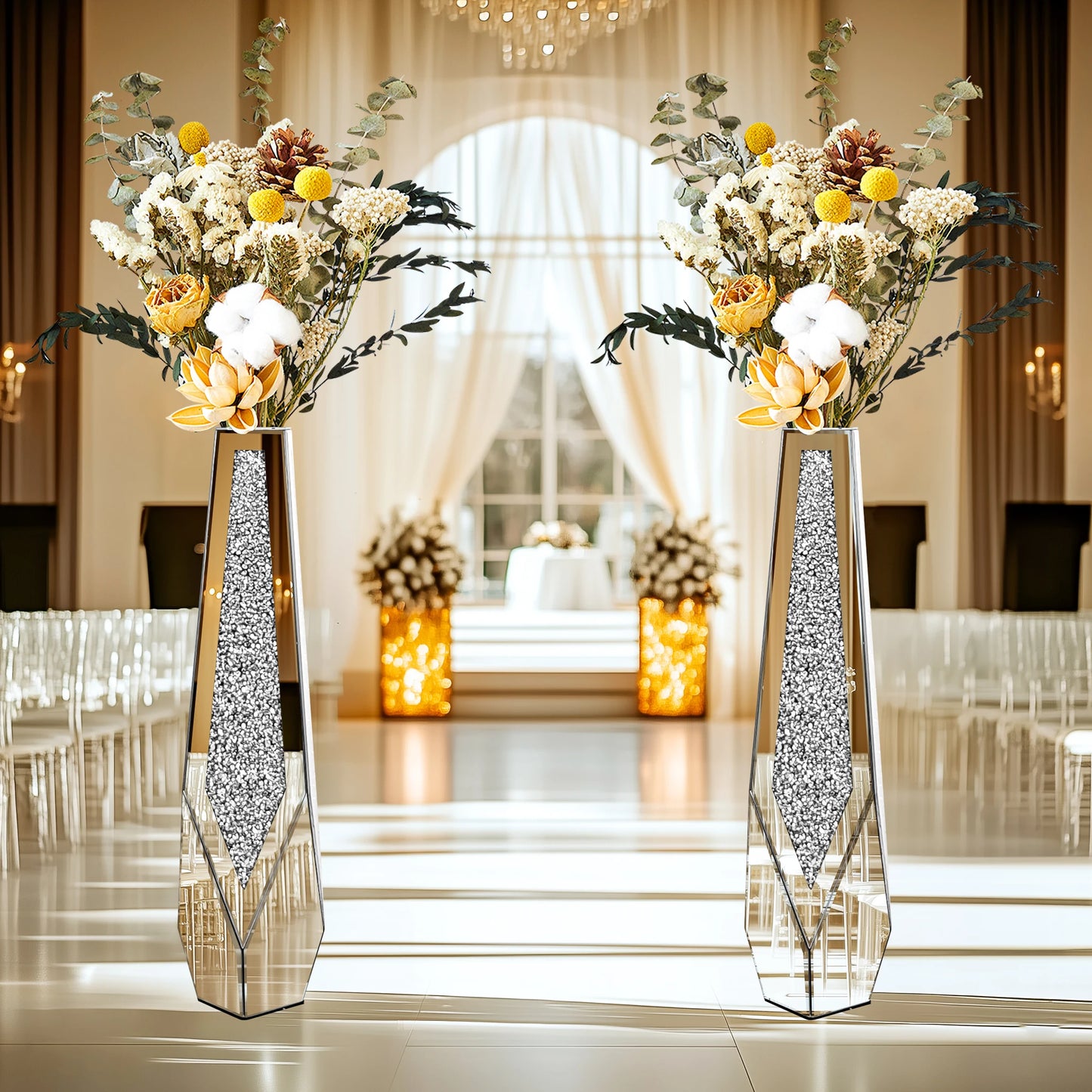 Floor Vase With Crushed Diamond Mirror Glass For Modern Crystal Centerpiece And Decor