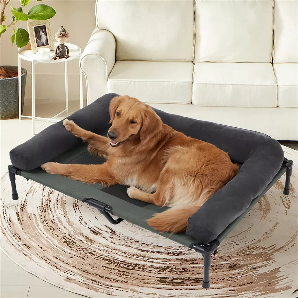 BINGOPAW OutdoorGrade Elevated Dog Bed Cooling TextileneMesh Lounger Detachable Bolster