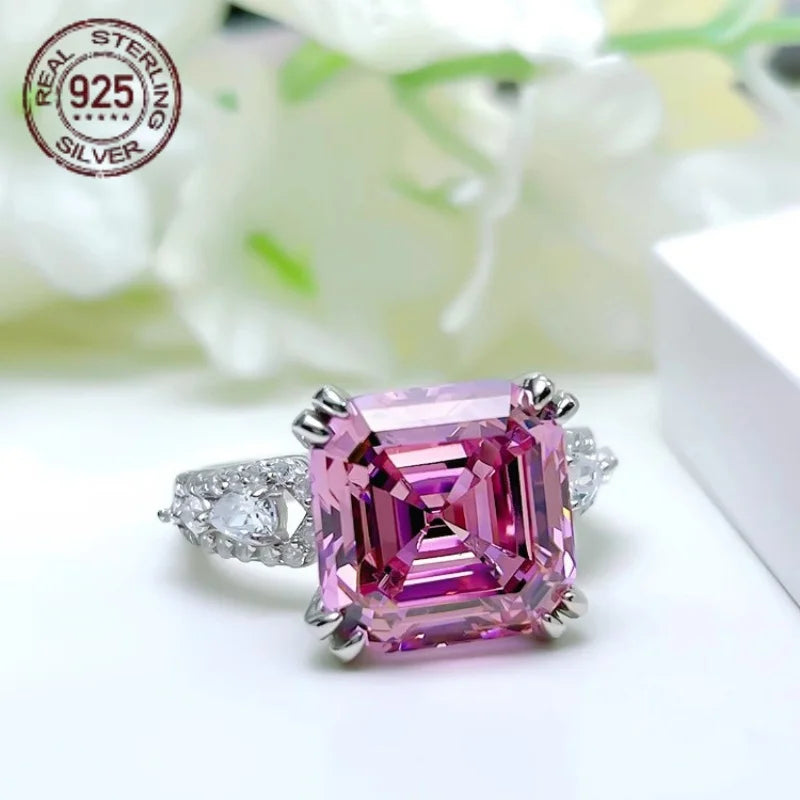 WPOOCC Asscher Cut Zircon Ring Wedding 925 Sterling Silver