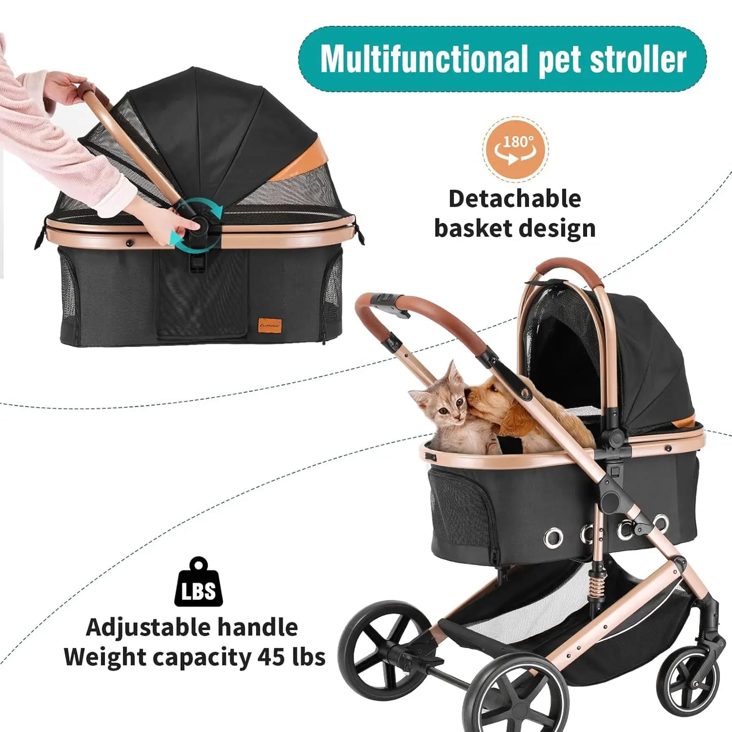 Tificy 4-In-1 Pet Stroller With Detachable Carrier For Travel