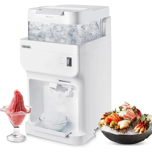 High-Capacity Electric Ice Shaver - 220 lbs/hr Snow Cone Maker with 8L Cube Bin, 350W, 1500RPM Compact Design