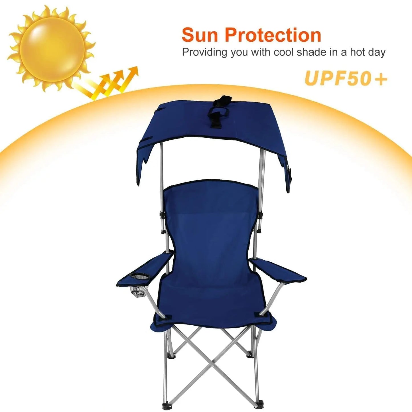Camping Chair With Canopy Outdoor Portable Folding Lounge Chair UPF 50 Sun Shade Cup Holder