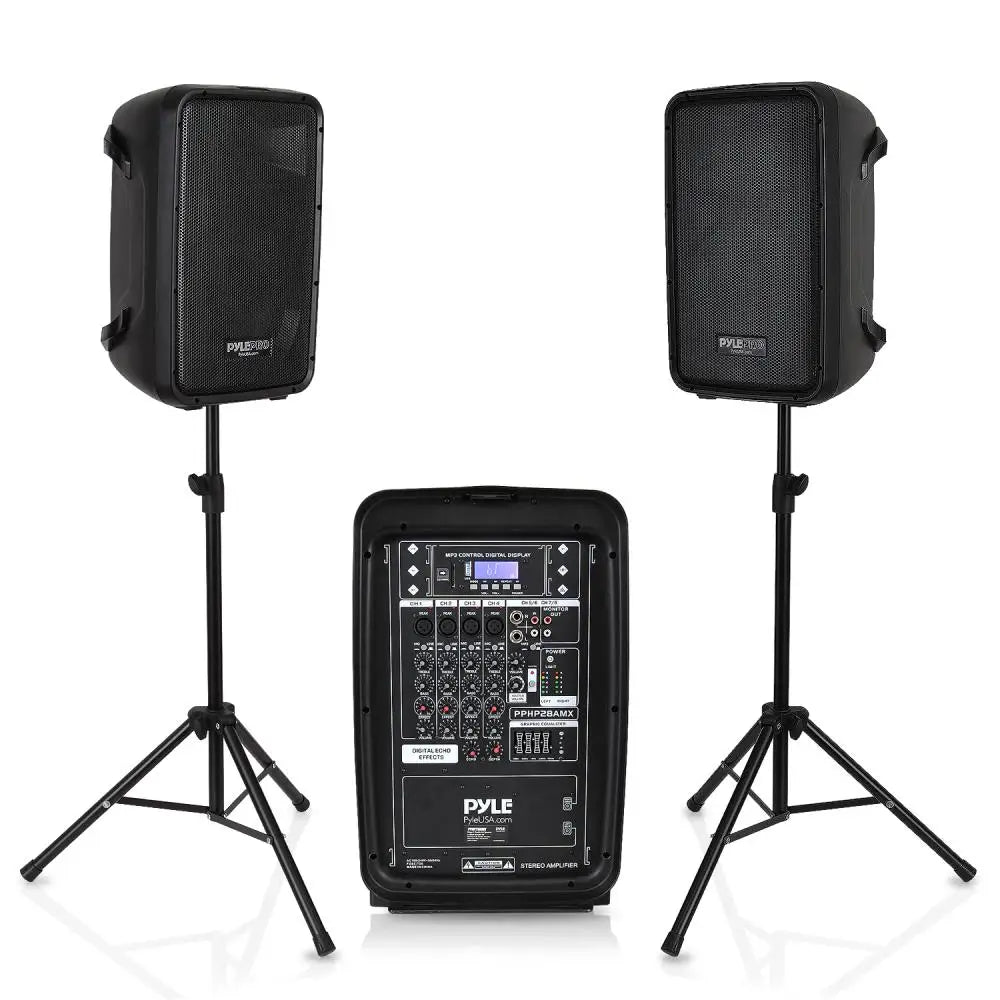 Pyle PA Speaker DJ Mixer Bundle 300W Portable Bluetooth System