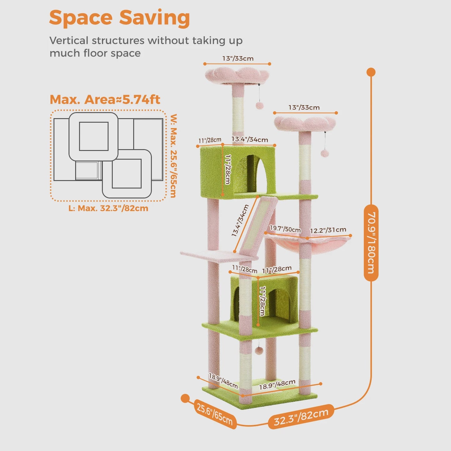 PEQULTICN Multi Level Cat Tree With Scratching Posts And Condo