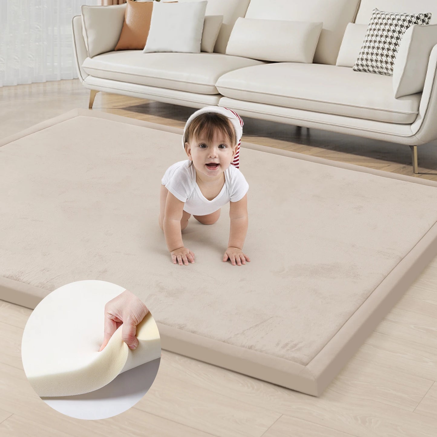 Huloo Sleep Memory Foam Playpen Carpet Non Slip Velvet Rug For Living Room Family Safe