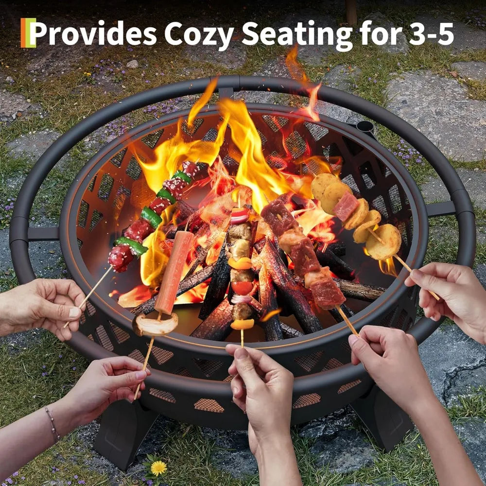 DAFIFY Wood Burning Outdoor Fire Pit With Stoker And Spark Screen For Camping And Patio