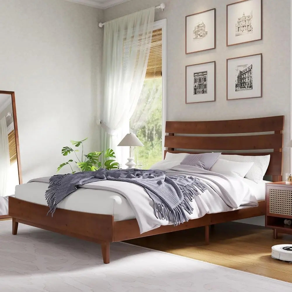 Solid Wood Platform Bed With Slats No Box Spring
