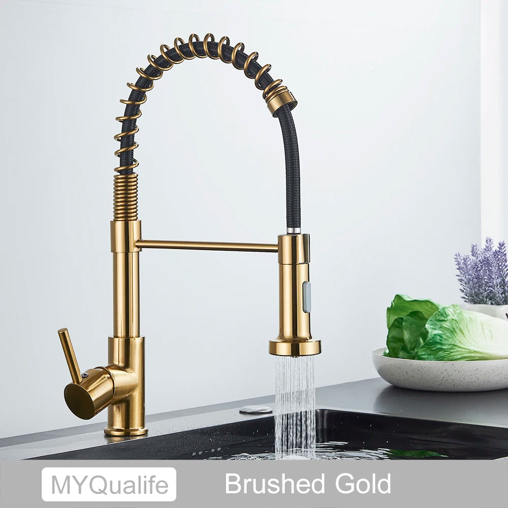 MYQualife PremiumSolidBrass Kitchen Sink Faucet Single Handle Deck Mounted PullDown