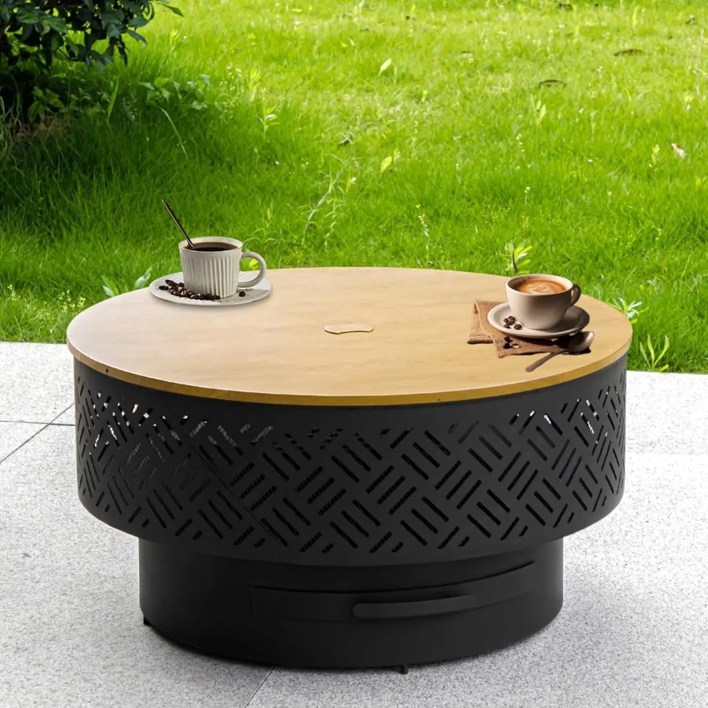 Wood Burning Fire Pit Table for Outdoors with Grill Lid Waterproof Cover Included