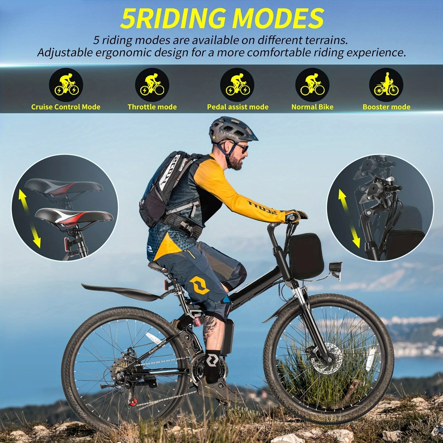 ViviFolded Folding Electric Bike 500W 48V 20MPH 50 Miles