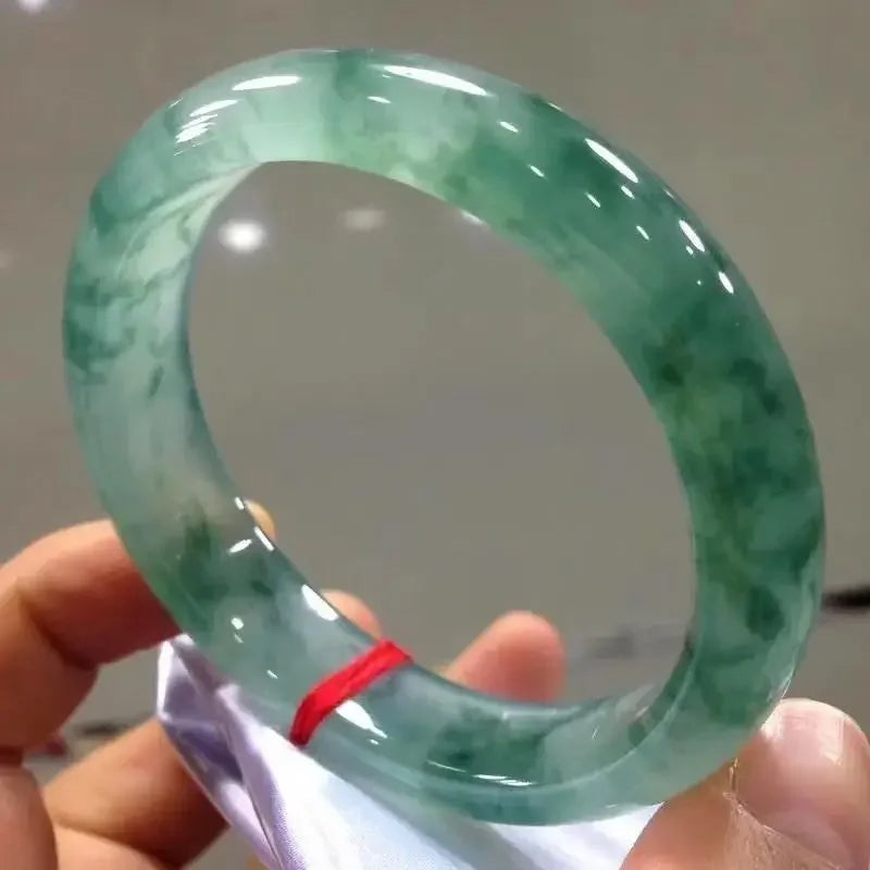 Jadeite Natural Charm Bracelet Handcarved Round Bangle Women Men