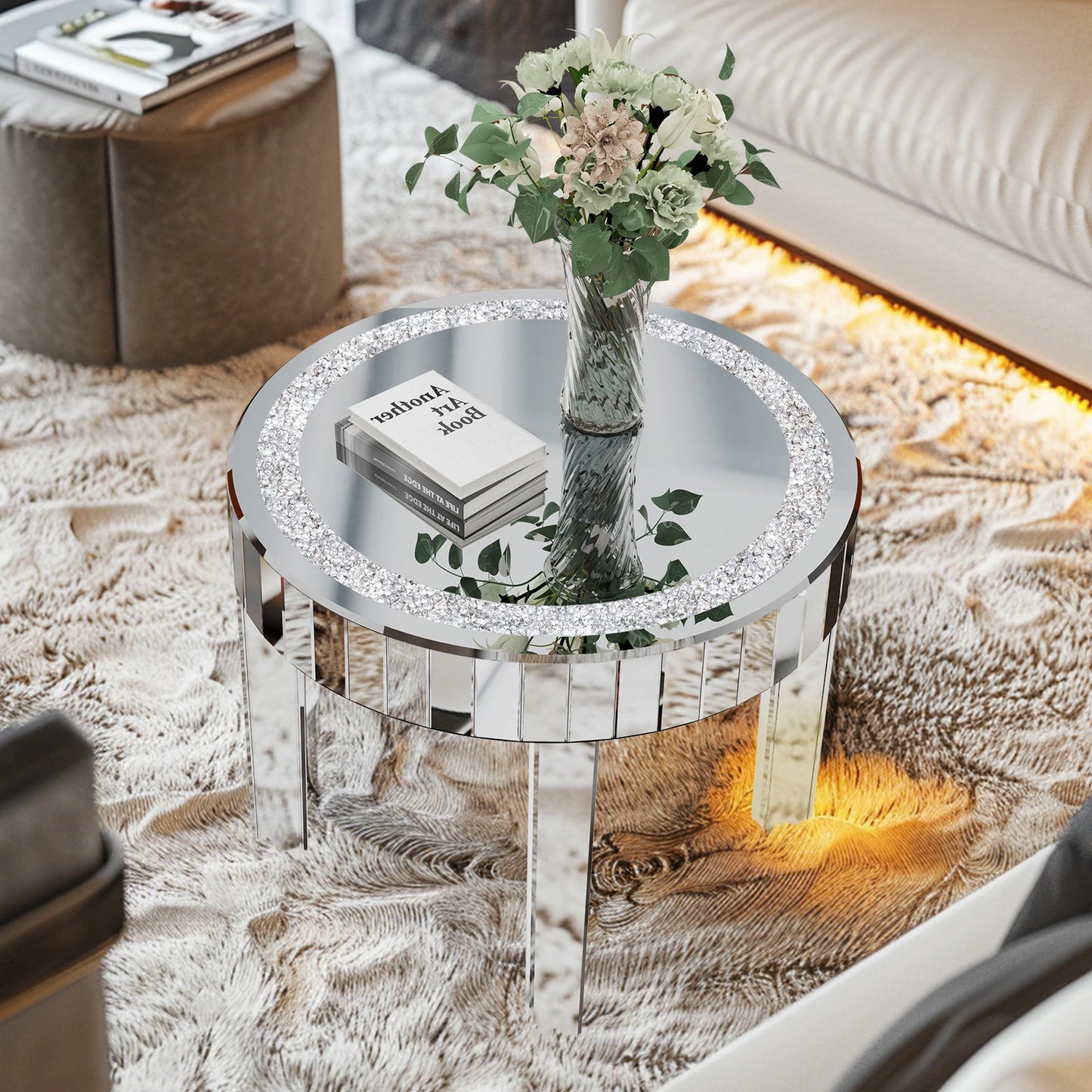Crushed Crystal Mirrored Round Coffee Table