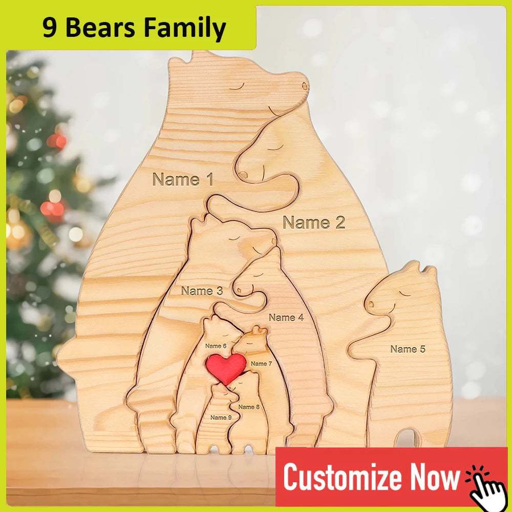 NONED Personalized Bear Family Wooden Puzzle With Free Engraving
