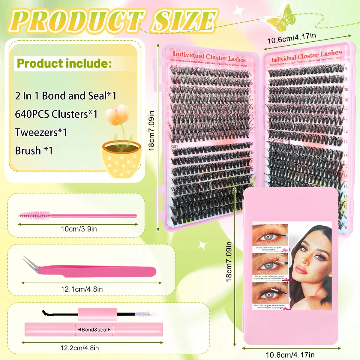 Clustered D Curl Eyelash Strips With Application Tools DIY Friendly