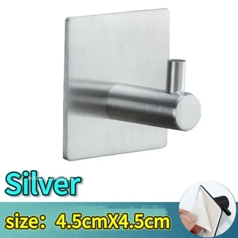Adhesive Wall Hook Stainless Steel Coat Rack Hanger Bathroom Towel