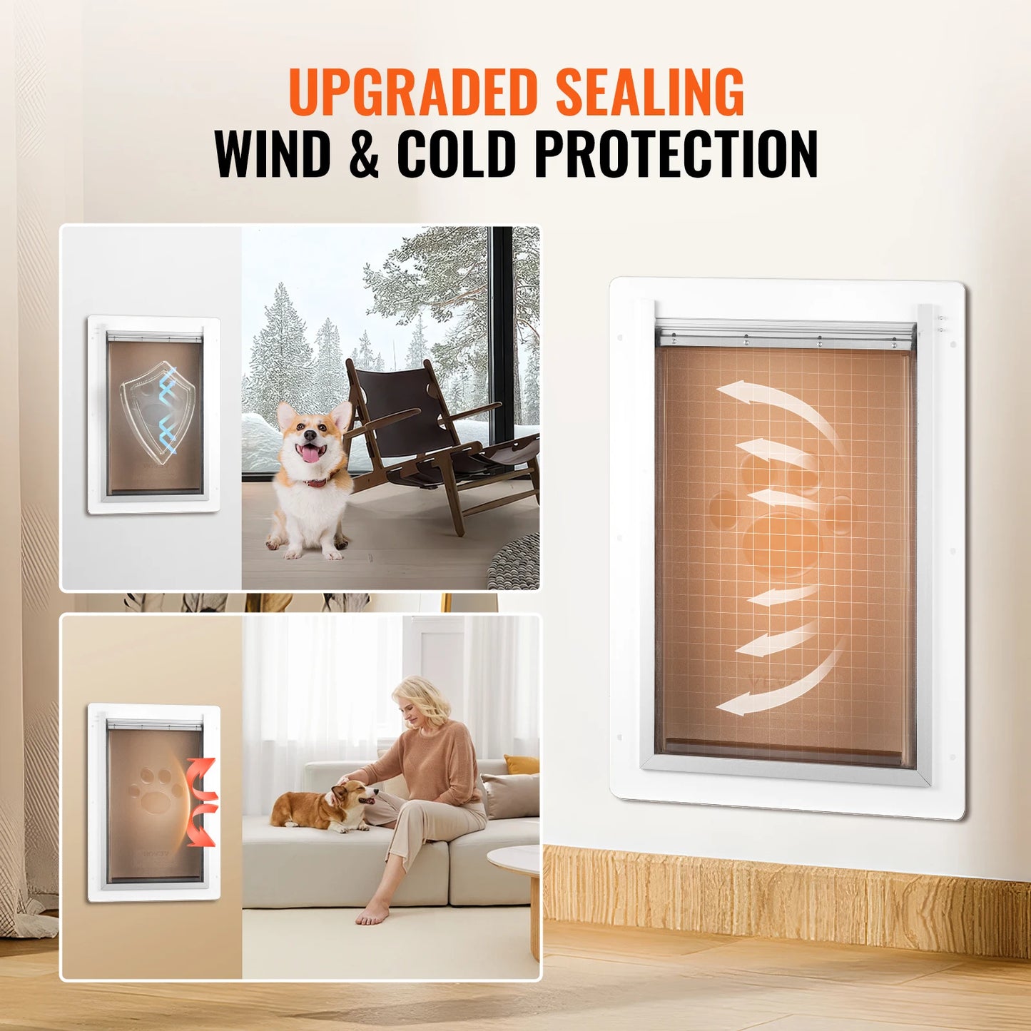 SucceBuy Pet Door Metal Frame With Lock And 3-Flap System