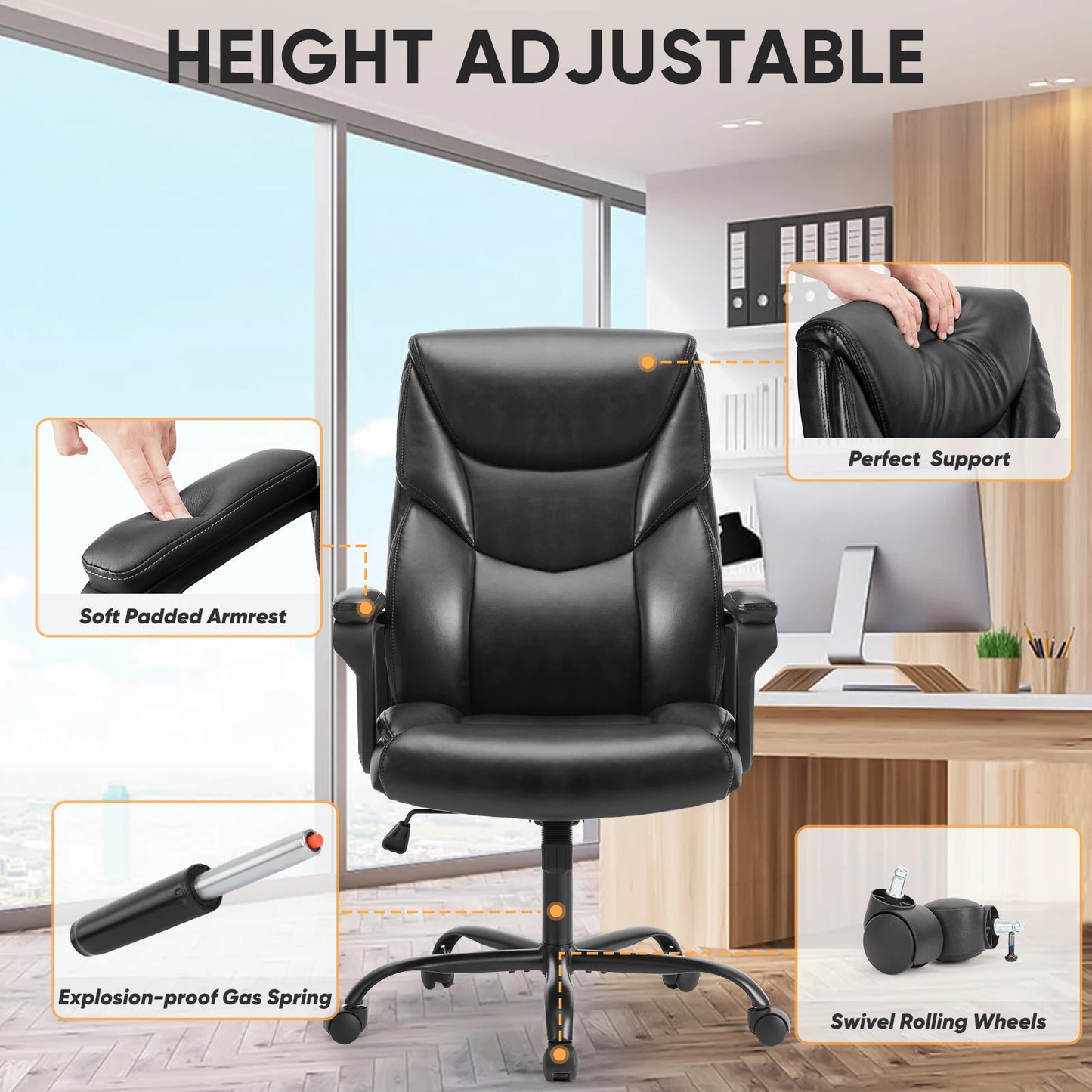 JHK Ergonomic PU Leather Armrest Swivel Gaming Chair Lumbar