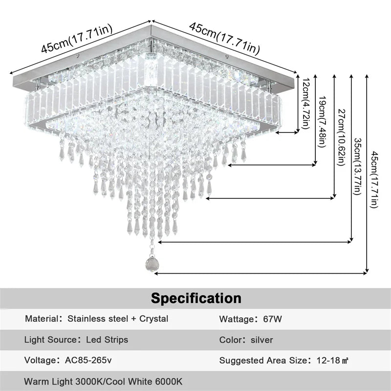 GreeLustr Modern Minimalist Dimmable Crystal LED Chandelier