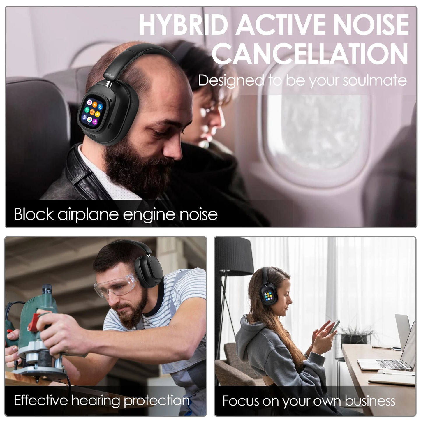 Siindoo ANC930Plus Hybrid Wireless Headphones With Touch Controls