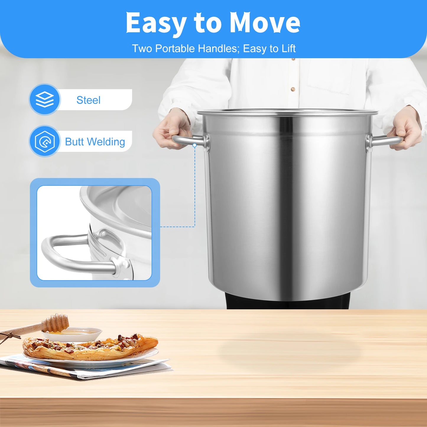 35/50/70L Soup Pot with Cover&Handles, Multi-functional Stainless Steel Stock Pot for Storing Liquid/solid Items