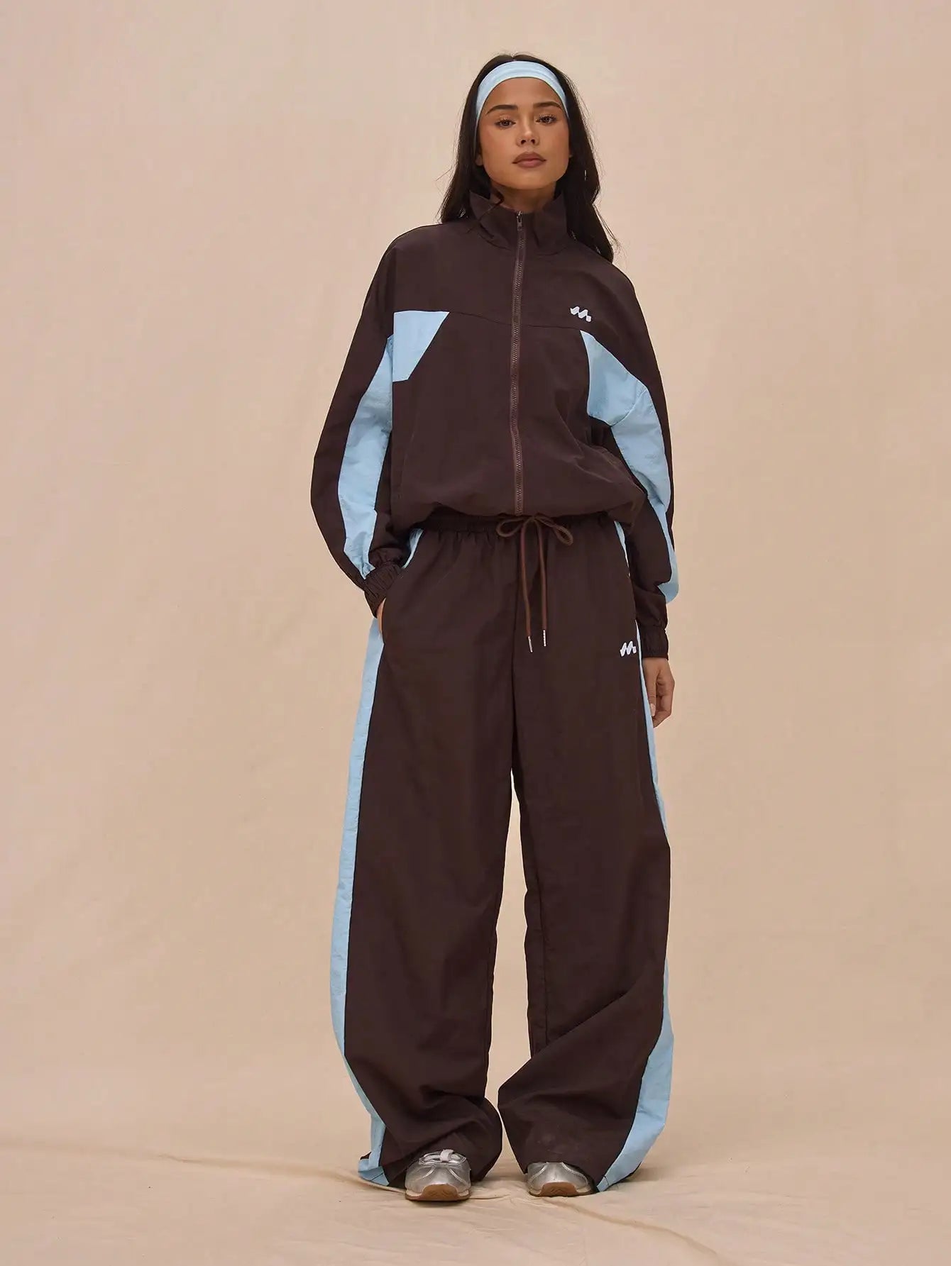 Oversized Nylon Track Jacket with Contrast Panels, Full Zip, Sporty Style for Spring Festival & Everyday Wear