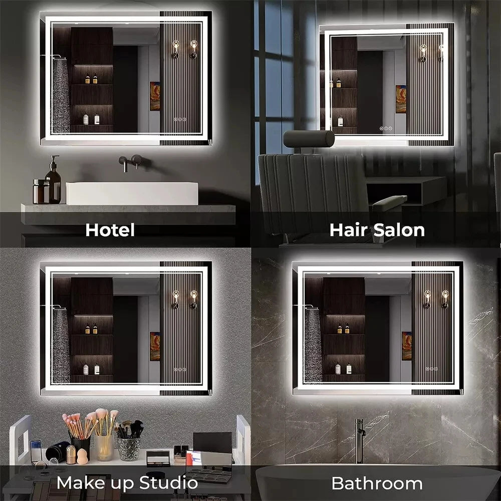Wisfor LED Backlit Bathroom Mirror With Front And Back Lighting Dimmable Vanity Mirror HD Anti Fog
