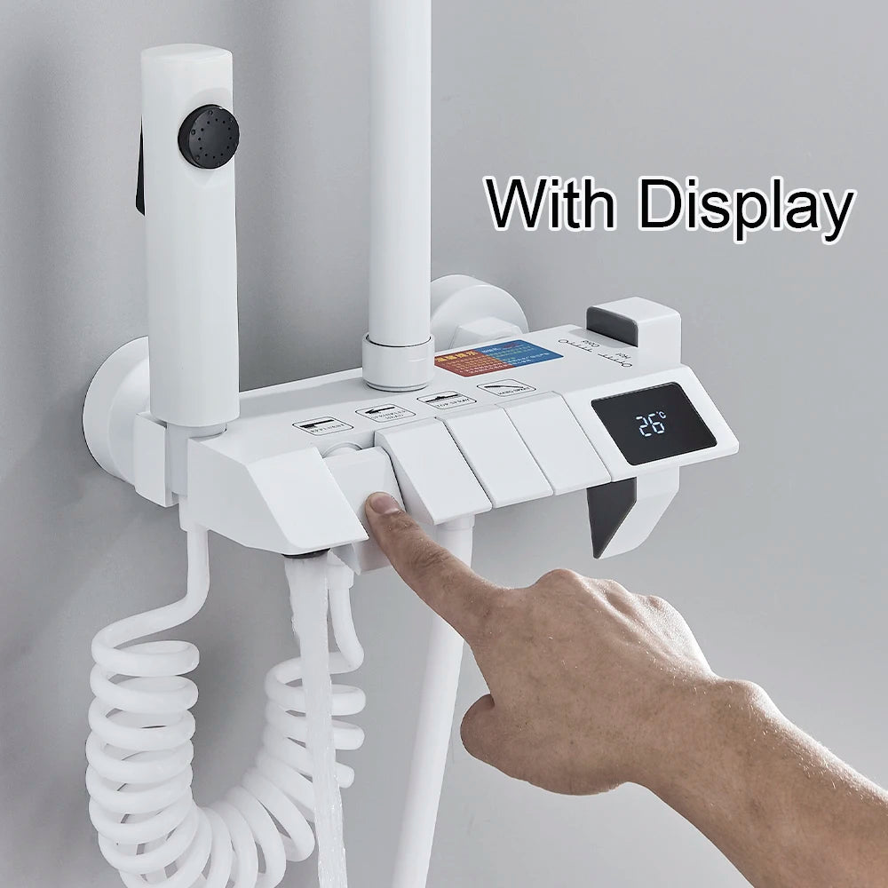 SAFLIHCAR Digital Display 4 Function Wall Mount Shower System Faucet Hot Cold Water