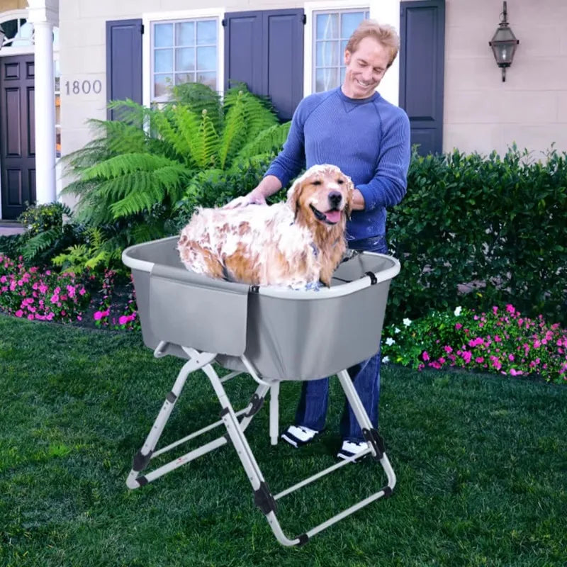 Dog Litter Elevated Foldable Dog Bath Tub Adjustable For Grooming Station
