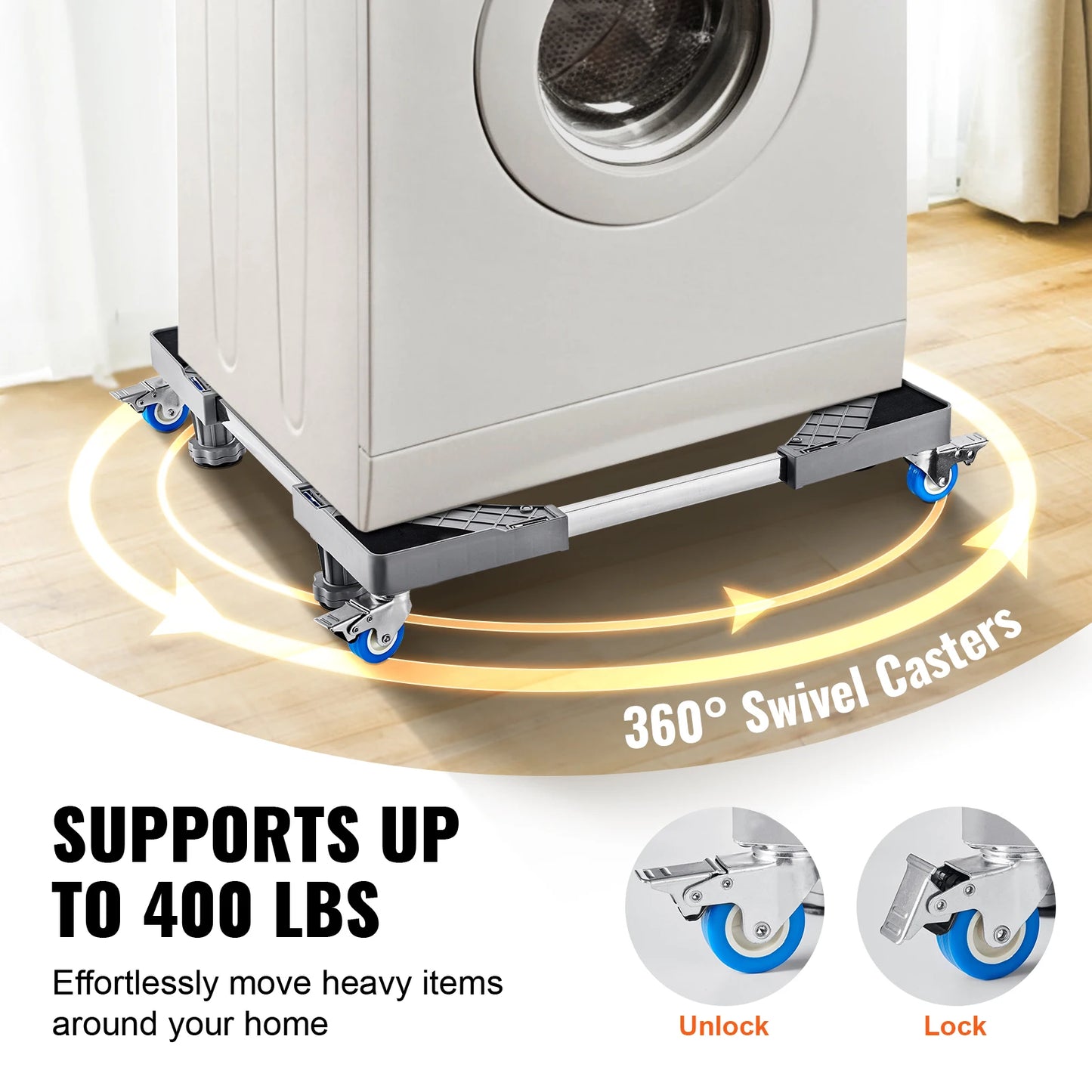 SucceBuy 400 lbs Mini Fridge Stand Mover Adjustable Mobile Base with 4 Locking Swivel Wheels for Washing Machine Refrigerator
