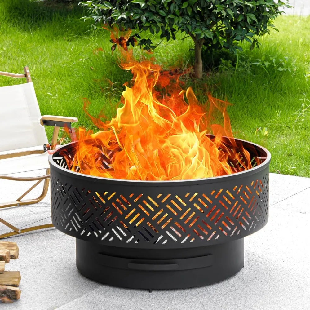 Wood Burning Fire Pit Table for Outdoors with Grill Lid Waterproof Cover Included