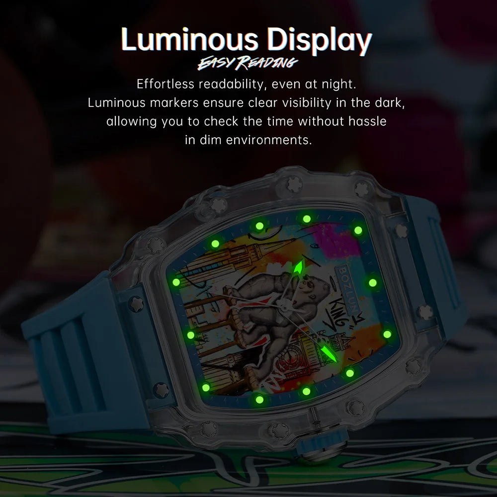 Bozlun Automatic Watch Octopus Comic Design Casual Sports Wristwatch