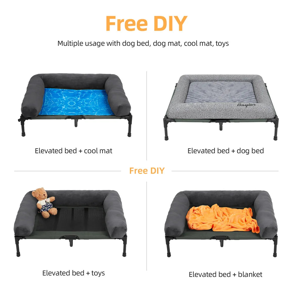 BORWARTCN Outdoor Raised Dog Bed With Cooling Breathable Mat