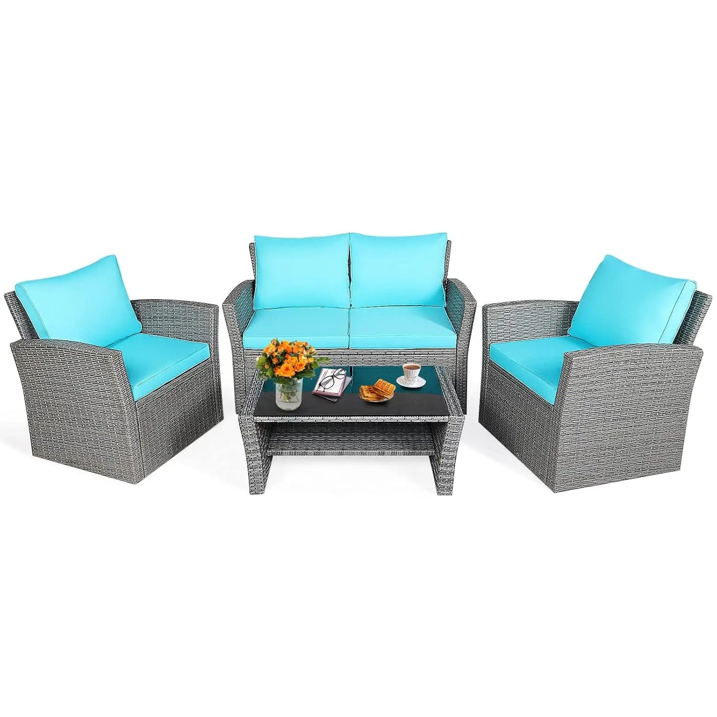 Patio Furniture Set All Weather Outdoor Sectional Rattan Sofa Table