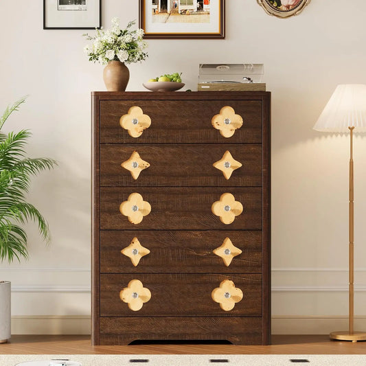 3/5-Drawer Fluted Dresser - Large Bedroom Storage Bedside Cabinet Nightstand Organizer for Bedroom Closet Nursery Living Room