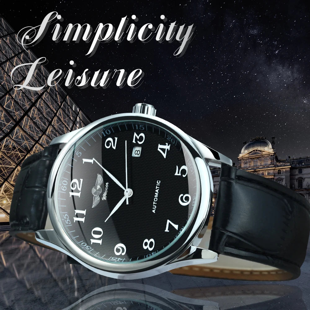 AOKULASIC Classic Business Automatic Mechanical Watch For Men Leather Strap