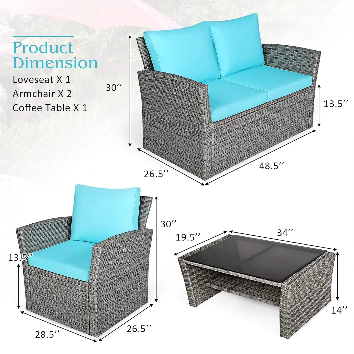 Patio Furniture Set All Weather Outdoor Sectional Rattan Sofa Table