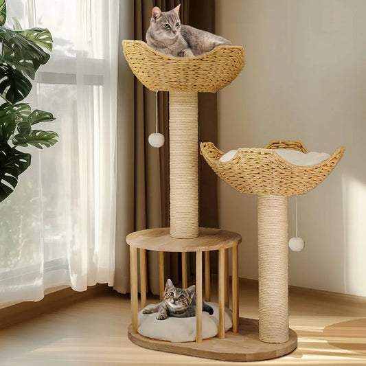 BORWARTCN Three-Tier Cat Tree With Nap-Friendly Luxurious-Plush Perches Sisal Rope