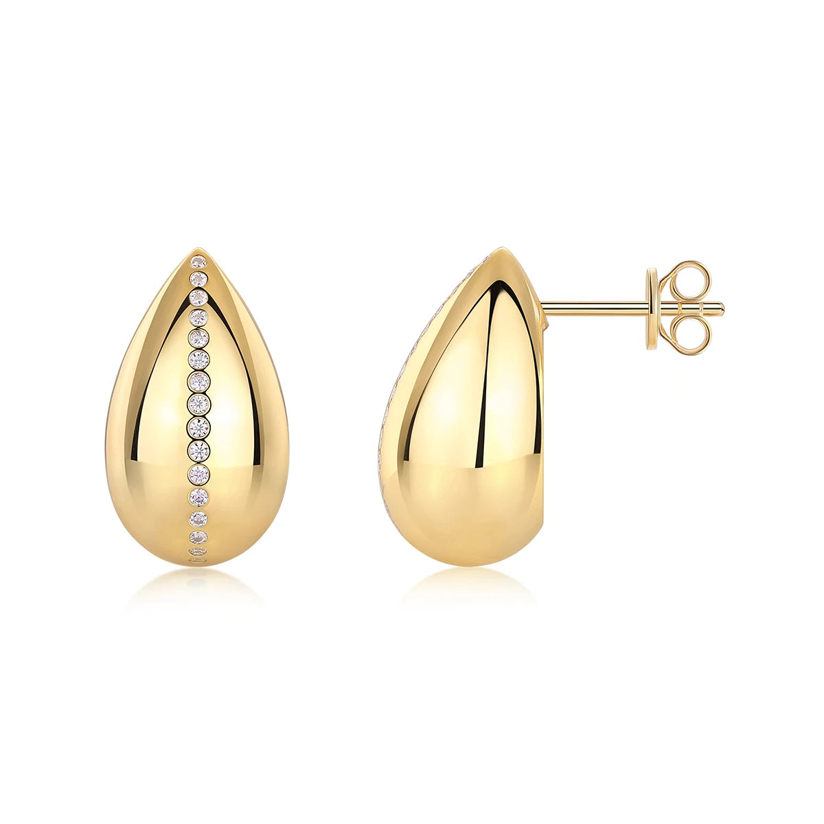 JIUZUAN 18K Gold Plated Teardrop Stud Earrings Sterling Silver Moissanite