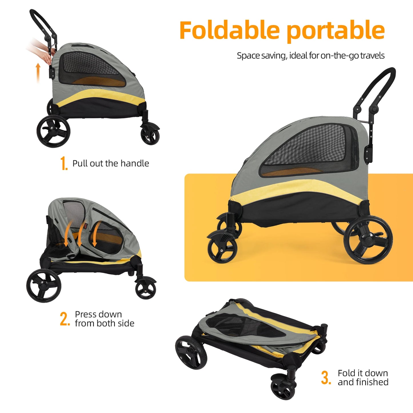 Dog Stroller Four Wheel Folding Jogger Wagon Travel Carrier 55kg