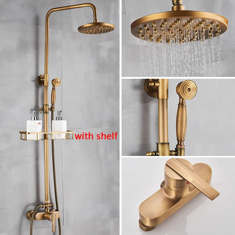 SAFLIHCAR Brushed Antique Brass SpaQuality ShowerFaucetSystem WallMounted DualHandles PremiumGrade LifetimeWarranty
