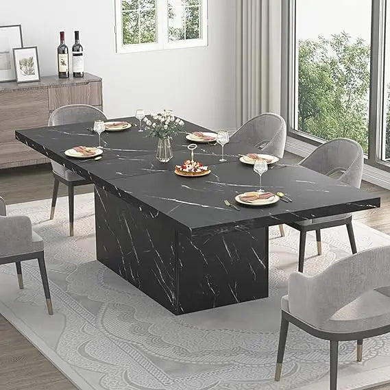 71” Black Dining Table for 6-8, Rectangle Modern Faux Marble Dinner Table, Large Dining Room Table for Kitchen Living Room,