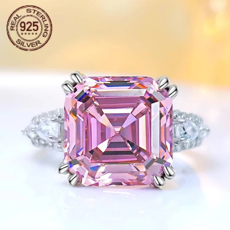WPOOCC Asscher Cut Zircon Ring Wedding 925 Sterling Silver