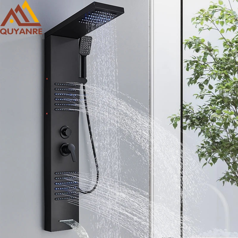 Quyanre LED Shower Panel Tower System Waterfall Massage