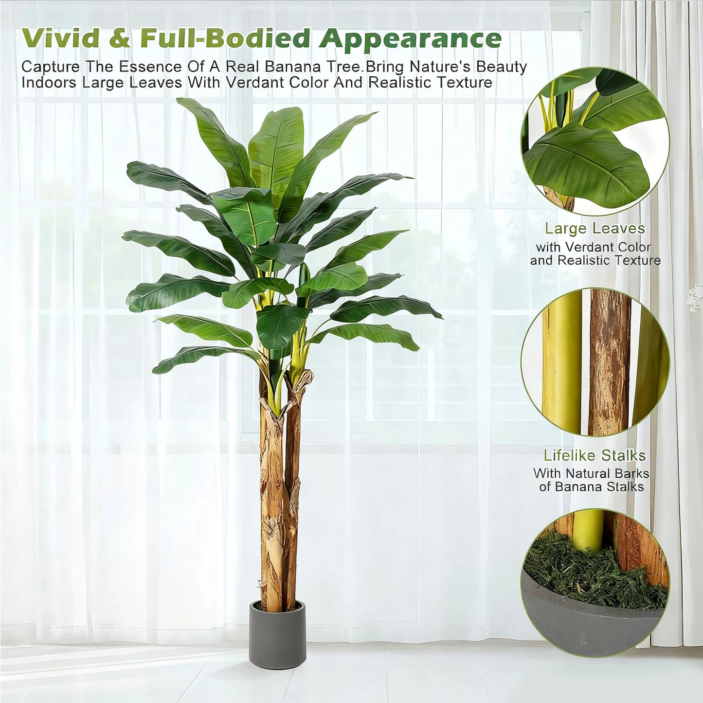 HiMISCN Artificial Banana Tree With Faux Leaves for Home Decor