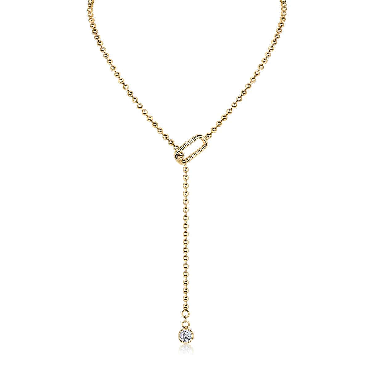 JIUZUAN ExquisitelyElegant MoissaniteGemstone Y Shape StatementNecklace S925 Silver 18K Gold