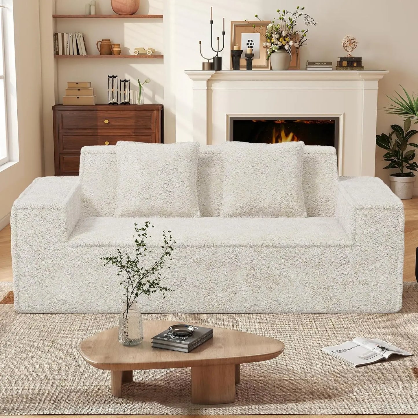 Chenille Upholstered Modern Cloud Loveseat Sofa Includes 2 Pillows