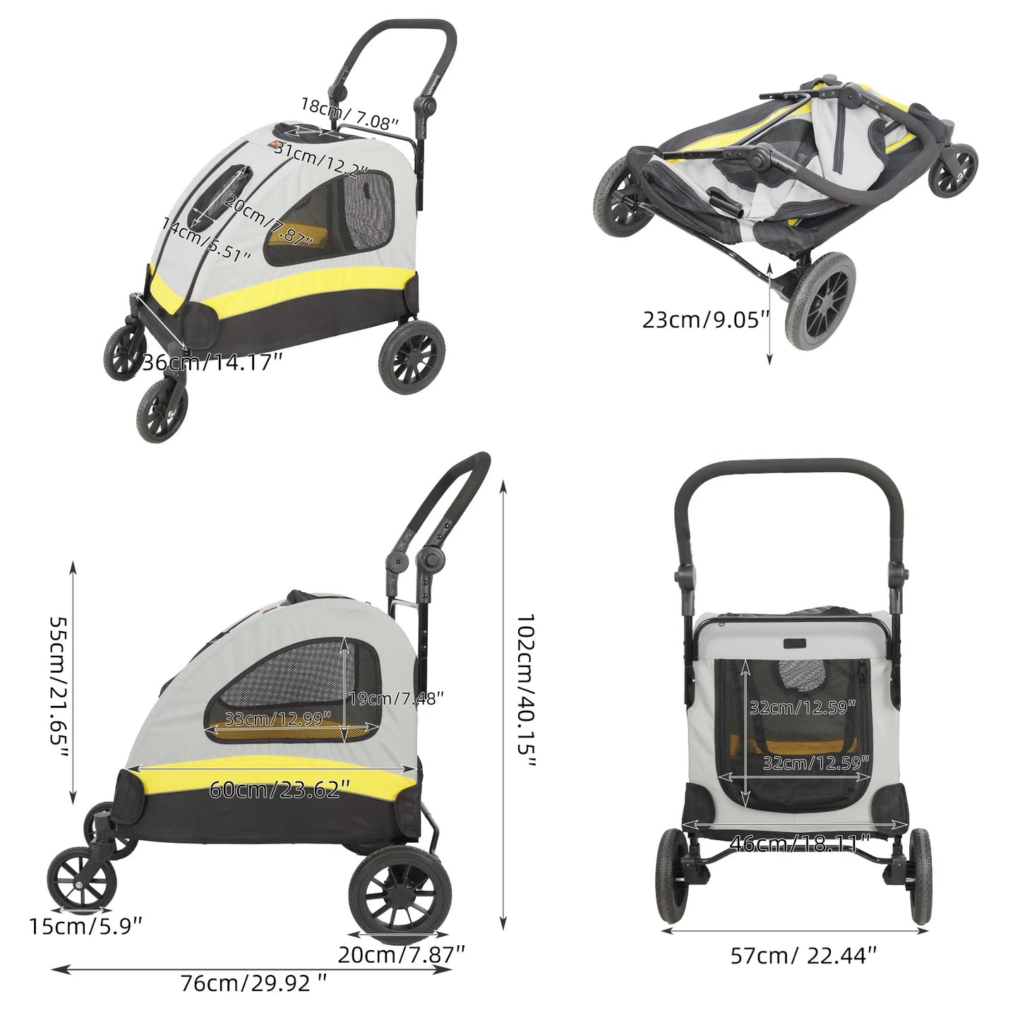Dog Stroller Pram 4 Wheel Foldable Travel Jogger Wagon