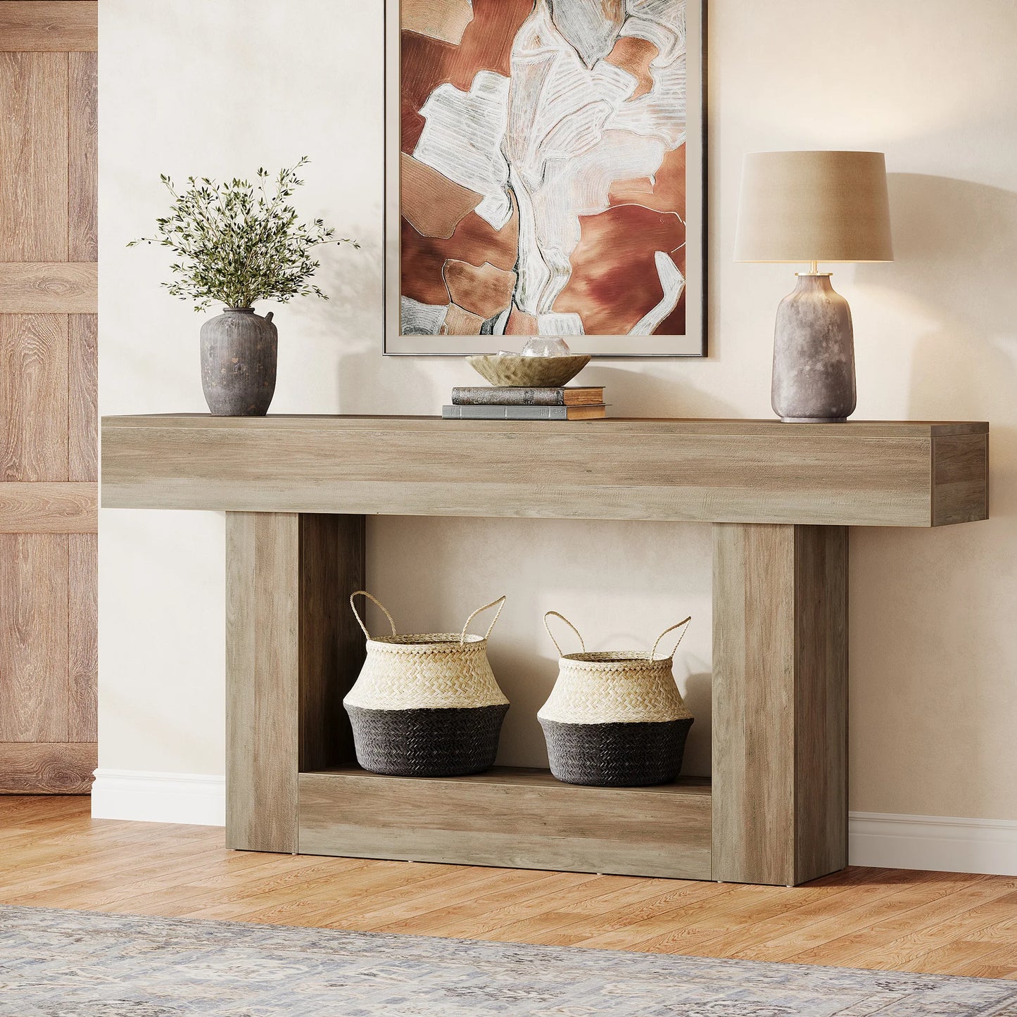 Tribesigns Farmhouse Console Table Two Tier Entryway Table With U Shaped Base Solid Wood