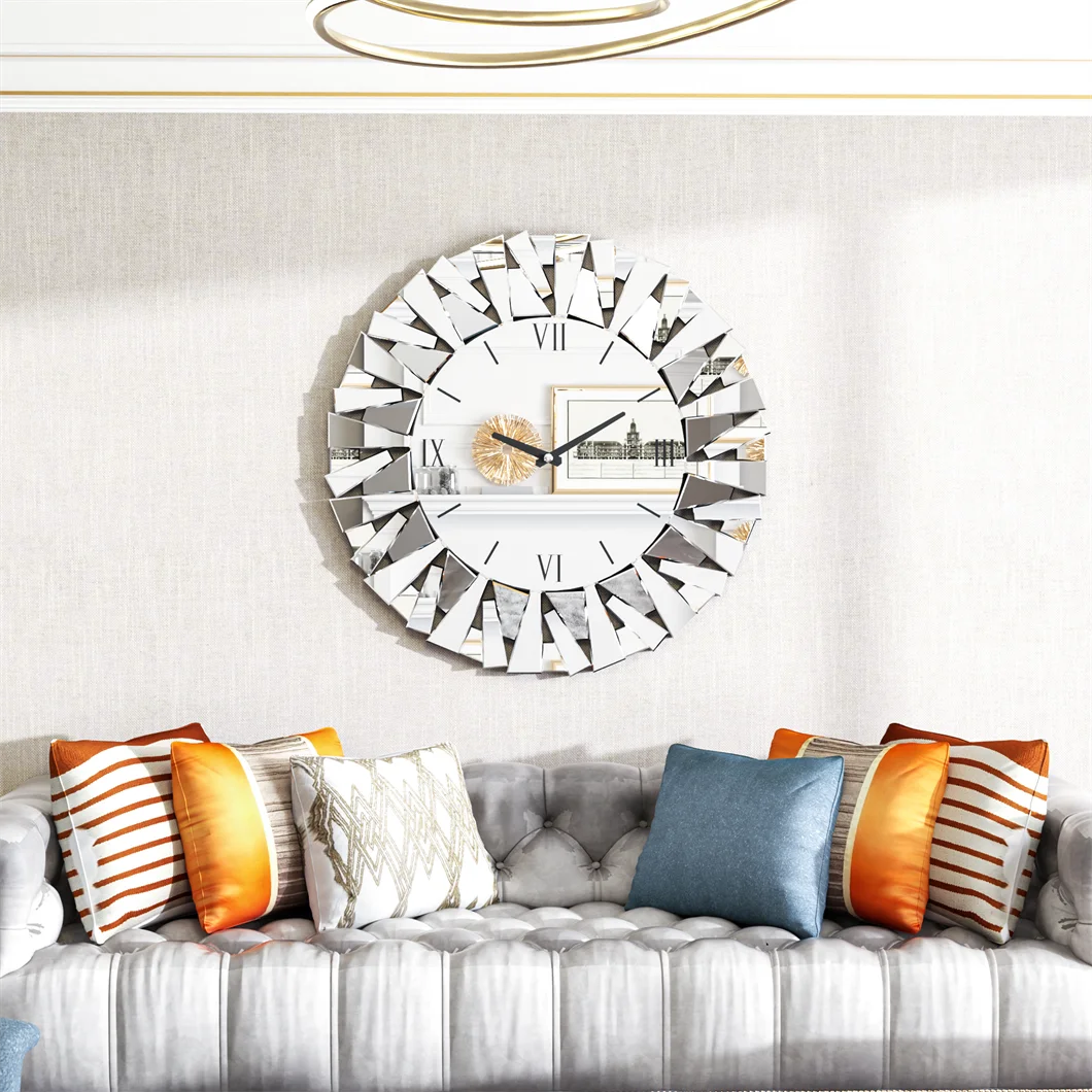 Wall Clock 3D Mirrored Sunburst Edge Roman Numeral UltracontemporaryExquisite Decor